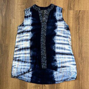 Cirana Blue Tie Dye Velvet Burnout Sleeveless Top Sz S